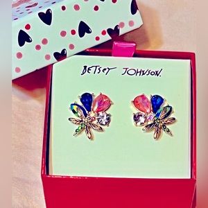 Betsey Johnson Dragonfly With Cluster Stones Stud Earrings - NWT